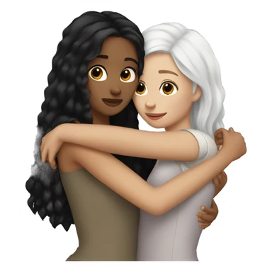 Sisters hugging white skin black hair sticker