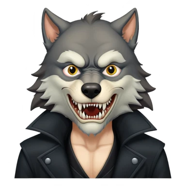 Fenrir Greyback in harry potter, black open chest coat, wolf face, bared teeth sticker