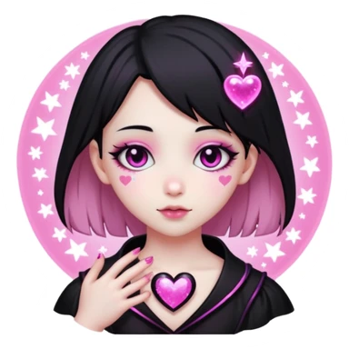 goth sakura black heart with glowing pink outline and magical sparkles sticker