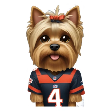 Yorkie wearing a NFL jersey sticker