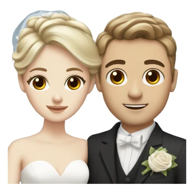 Wedding couple, white groom with brown hair, brown eyes, white bride with blonde hair and blue eyes sticker