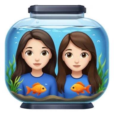 two brunette girls long hair in an aquarium sticker