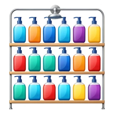 Shower with body wash, shampoo, and conditioner on racks  sticker