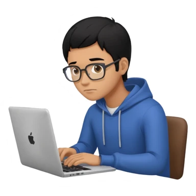 make an emoji of a male black hair developer behind laptop sticker