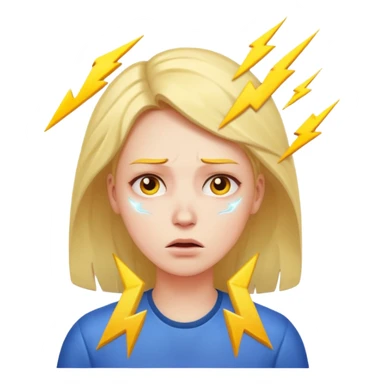 stressed woman with lightning symbol near head, tired face, calm emoji colors, shows stress and cortisol effect on skin sticker