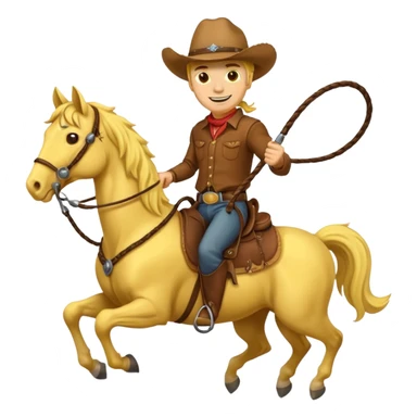 Cowboy riding a horse with whip. Cowboy With yellow skin and smilling. Simplize it and I need a full pic with horse. Like I need the leg part too sticker