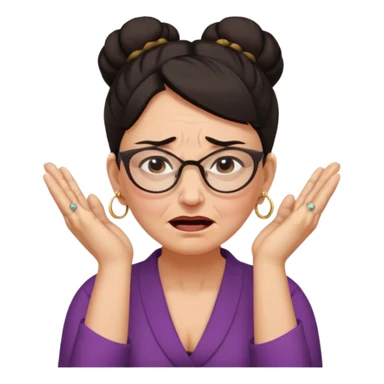  middle aged woman with dark hair pulled up in a high bun, wearing round ring earrings and glasses, expression extreme pain on her face, covering her ears with her hands very painful expression on her face, eyes squeezed shut, wincing in pain covering her ears with her hands sticker