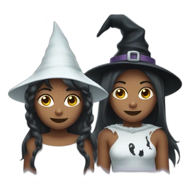 two girls with witch costume and chained ghost spirit costume sticker