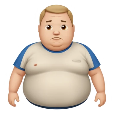 a cartoon fat man holding his stomach wearing t shirt, while looking confused? dont show nipples sticker