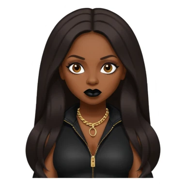 Foxy Brown, Rapper with dark brown long hair, black lip, black outfit sticker
