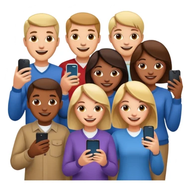 a crowd of people with happy faces and holding phone sticker