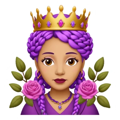 Crown Olive skin older queen with purple braids, brown eyes surrounded by roses sticker