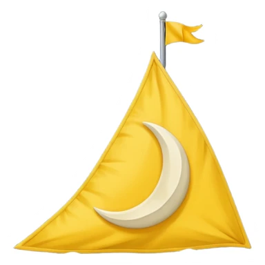 A triangular yellow flag with a crescent moon and above the moon a mini sun sticker
