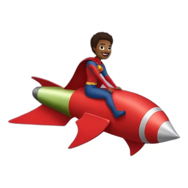 person dressed with a superhero cape but without mask is riding on a rocket sticker