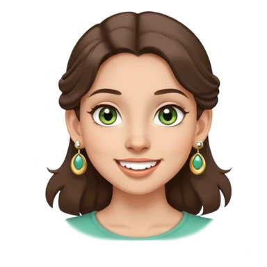 girl with gray-green eyes, brown hair, multiple earrings, mole on cheek, joyful expression sticker