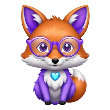 A whimsical fox with sparkling purple-blue fur, a glowing tail, a silver star on its forehead, and round glasses, with heart-shaped eyes, looking in love. 🦊😍 sticker
