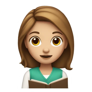 Memoji girl with brown hair holding book sticker