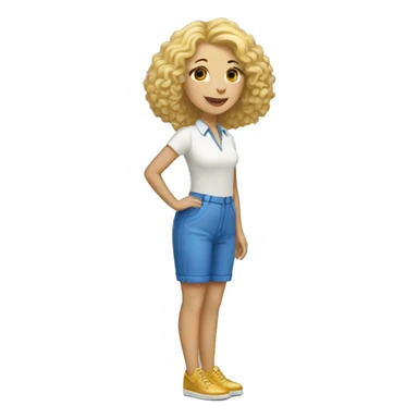 short blonde lady with blue shoes and golden doodle sticker