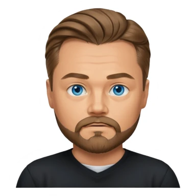 a good looking like leonardo di caprio blue eyes, beard, mustache, a black shirt, green not blue eyes, hair tied to the back sticker