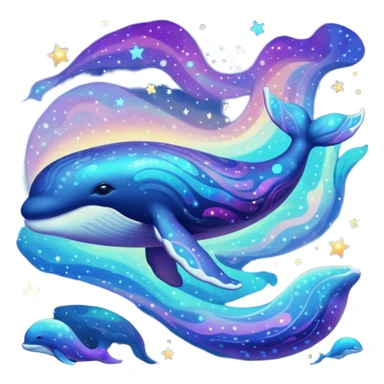Create a single emoji of a Nebula Whale in full body, shown at a slight side angle in a natural, characteristic pose with cosmic patterns. stylized like an emoji, but clearly recognizable
 sticker