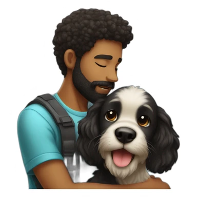 A black hairy puppy kissing Bearded young man sticker