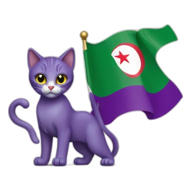 purple cat holding the Algerian flag sticker