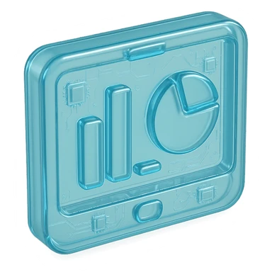 Minimalist icon of a bar chart and pie chart on a digital screen, flat design, , cyan blue sticker