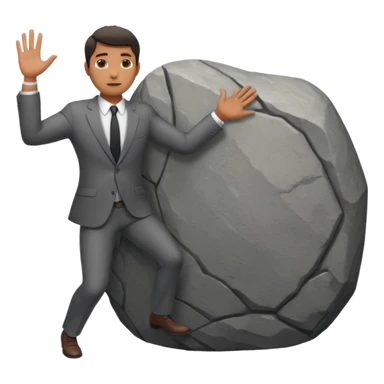 a man in a suit  pushing a huge rock sticker
