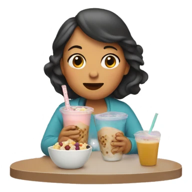 A mom eating a boba sticker