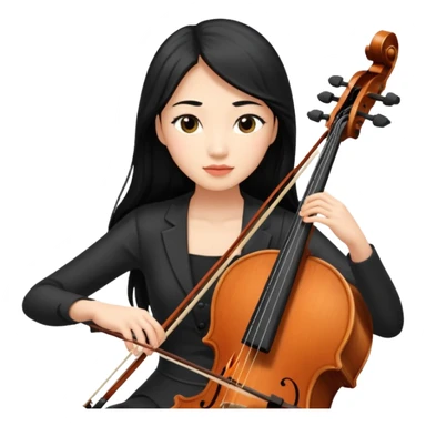 asian woman with black long hair and long eyelashes playing cello sticker