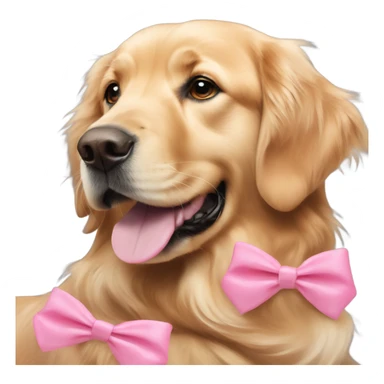 Golden retriever laying down with a pink bow on the right ear sticker