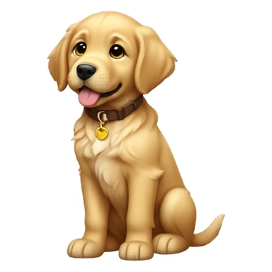 A beige golden retriever puppy wearing a brown collar tilts its head, facing forward, full body view sticker