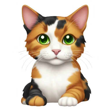 Calico Cat Full Body sitting down with green eyes sticker
