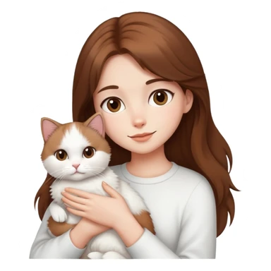Brown-haired girl holding a white cat sticker