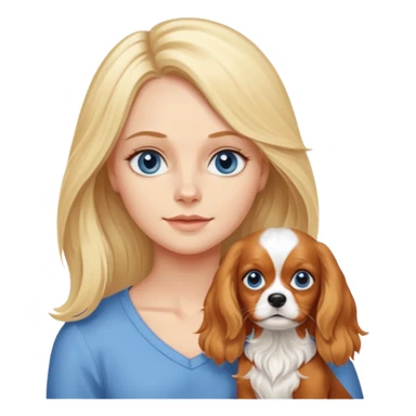 Blond Mom with a little blue eyed girl. The girl has long blonde hair. They have one dog. The dog is Cavalier King Charles spaniel. sticker