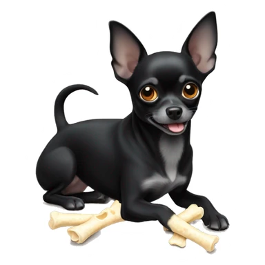 Black Chihuahua dog chewing a bone in his paws a sticker