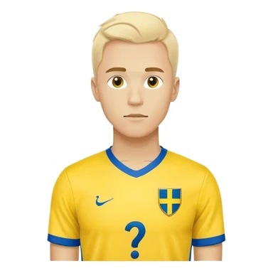 Swedish male soccer player with question mark on the right corner with yellow and blue clothes and with the Swedish flag on the chest sticker