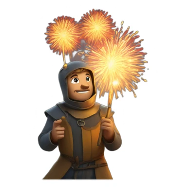 medieval Pyrotechnician seeing some fireworks go off in front of him sticker