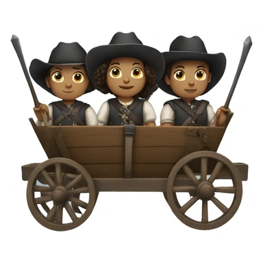 four musketeers driving a wagon, no weapons, racial mix, male & female sticker