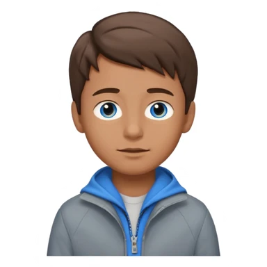 Fais-moi un garçon avec la peau bronzée les yeux bleus qui portent une veste grise avec les cheveux marrons version emoji sticker
