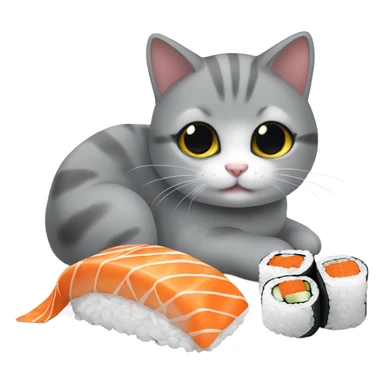 little grey cat eating california sushi roll sticker