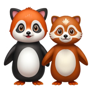 A cartoon  cute one penguin and one red panda holding "hands" sticker