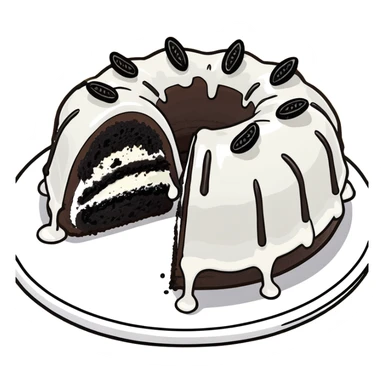 Oreo Bundt cake with white icing flowing down the sides  sticker