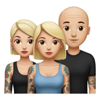 throuple blonde female brunette female with tattoed bald male sticker