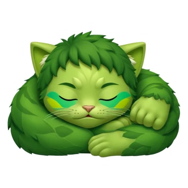 Incredible Hulk curled up like a small cute kitten, lying down, eyes closed, sleeping sticker
