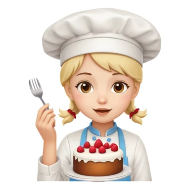 cute girl with chef hat eating a cake sticker