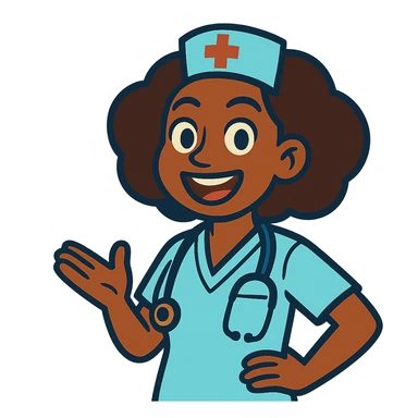 vibrant toon style afro latina nurse with expressive face, nurse uniform sticker