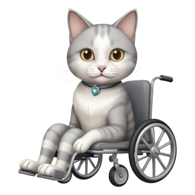 disabled grey and white cat using cat physio wheelchair sticker