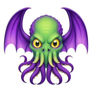 light green Cthulhu with purple bat wings and purple gradient tentacles. Yellow angry eyes sticker