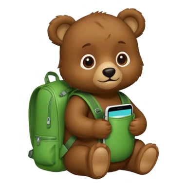baby bear wear green backpack sticker